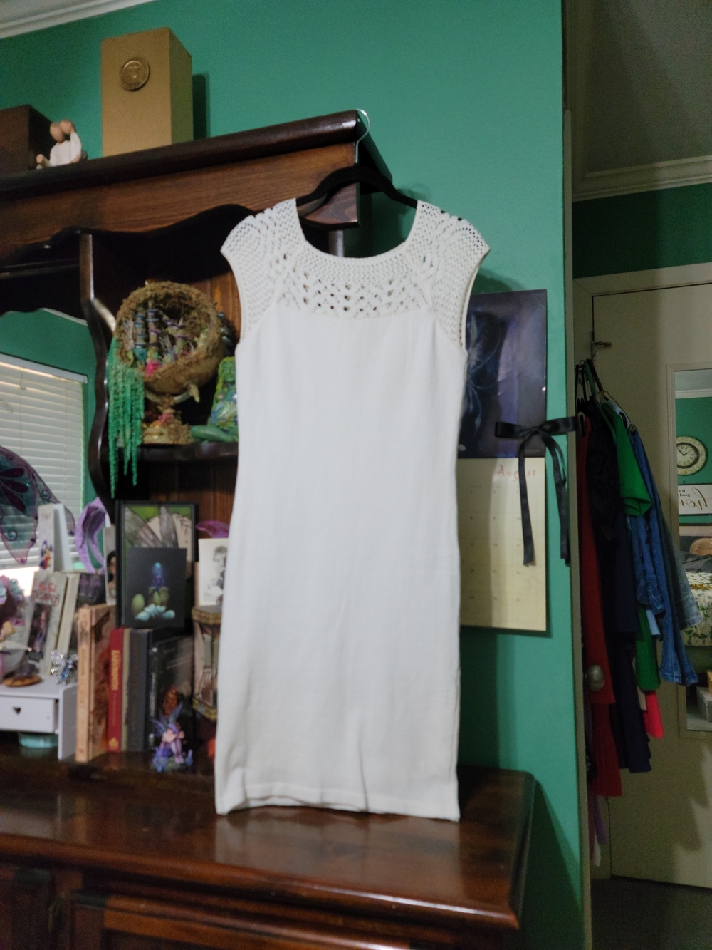 VENUS Off-White Crochet Yoke Sleeveless Dress